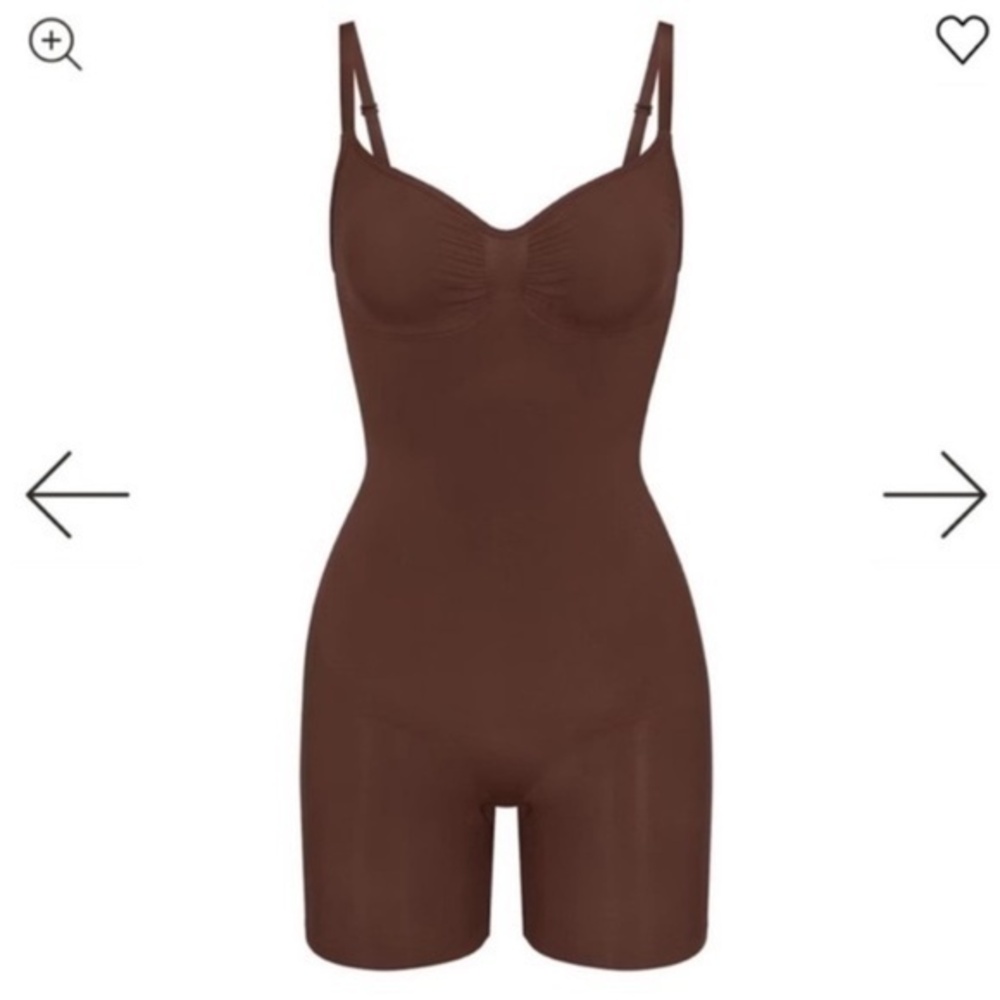 SKIMS SEAMLESS SCULPT MID THIGH BODYSUIT BROWN COCOA XS